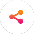 A white button with an orange and pink share icon representing an share option.